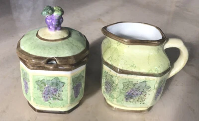 Vintage Portmeirion Grapes Creamer and Sugar Bowl Set Hand Painted Purple Green - Image 1 of 4