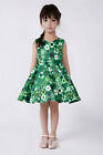 Klassisches Mädchen Klee bedruckt grünes Kleid Sommer Urlaub Prinzessin Kleid 2-12Y