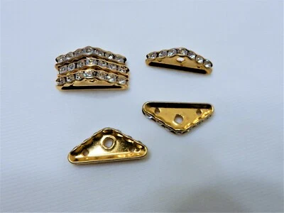 Spacer-Crystal Rhinestone/ Gold-Plated Brass 22 x 3.5mm 3-Strand Triangle Bridge - Image 1 of 2