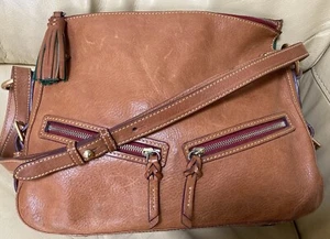 Dooney Bourke Natural Brown Florentine Leather Medium Zip Hobo Handbag Rustic - Picture 1 of 19