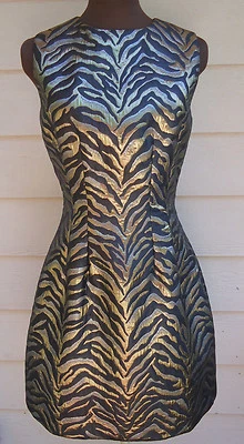 NUEVO $1375 Vestido Roberto Cavalli Estampado Tigre 44 8 Jacquard Negro Dorado Metálico Foto 1 de 4