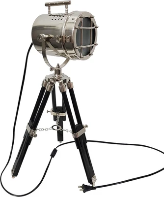 Nautical Desk Lamp with Black Wooden Tripod – 22 Inch Adjustable Nickel Finish L - Image 1 of 4