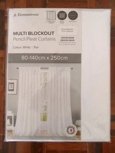 Gummerson Multi Blockout Pair Pencil Pleat white curtains suits 120cm wide x 250 - Picture 1 of 5