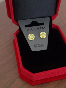 PILGRIM STUD EARRINGS ENAMEL RHINESTONE SILVER STAINLESS STEEL - Picture 1 of 4