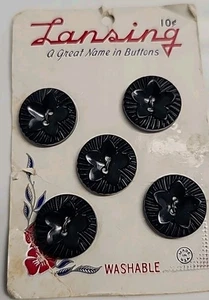 Vintage Set of 5 Lansing Buttons On Card - Picture 1 of 4