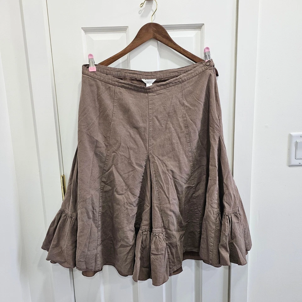 Falda midi de colección Christopher & Banks marrón mezcla de lino volantes dobladillo talla 16 Foto 1 de 4