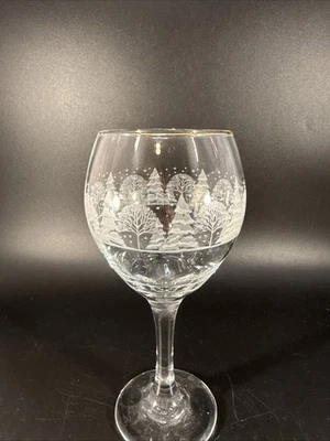 Arby’s Libbey 冬季白色雪景 8 英寸葡萄酒杯高脚杯圣诞节复古 — 第 1/4 张图片