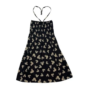 Disney Parks Leopard Print Mickey Head Sun Dress Black Halter Cheetah Womens XS - Picture 1 of 8