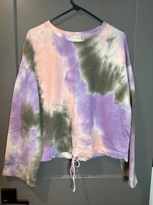 14th & Union Women’s Tie Dye Drawstring Long Sleeve Pullover Pink Purple Grey M - Picture 1 of 4