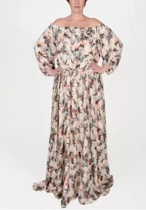 Mayes NYC Bloomingdales 2X Maxi Dress Off the Shoulder Silk Crane Print - Bild 1 von 2