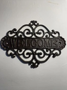 Black Cast Iron Wall Plaque Entry Hanging “WELCOME” Country Farmhouse 11 X 8.5 - Picture 1 of 5