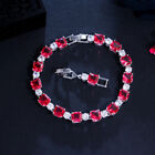 Top Red Cubic Zirconia Stone Square Round Tennis Chain Bracelet White Gold Gift