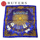 Used Hermes Scarf Carre 90 Silk Blue Gold Carpe Dime Ladies Women