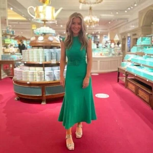 Whistles Penny Belted Dress UK 10 Green RRP 149 Crepe Sleeveless Occasion Midi - Picture 1 of 14