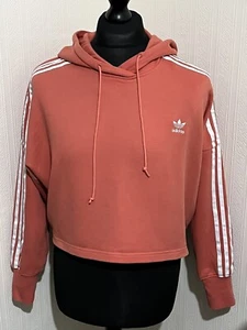 Adidas Womens Hoodie Cropped Sweatshirt Originals Trefoil Logo Trace Scarlet - Picture 1 of 17