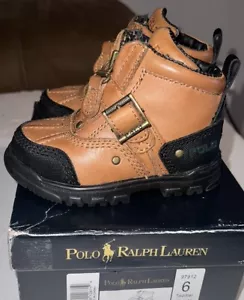 Polo Ralph Lauren Boots Toddler Size 6 Tyrek Zip II Leather Dover Buckle Zip 90s - Picture 1 of 7