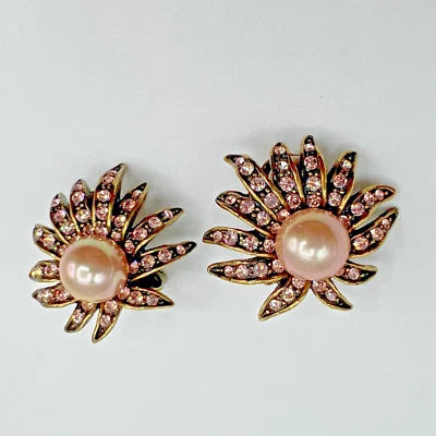 Серьги-клипсы Estate HEIDI DAUS с розовым возвышенным звездным жемчугом и кристаллами - Изображение 1 из 4