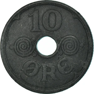 Danish Coin 10 Øre | Christian X German Occupation | Denmark | 1941 - 1945 - Picture 1 of 6