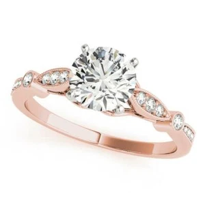 0.65 Ct Round Real Diamond Engagement Bridal Ring 14K Solid Rose Gold 7 8 9 6 - Picture 1 of 4
