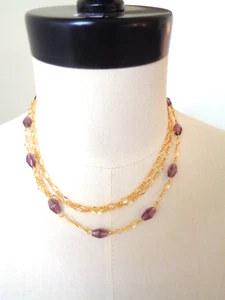 SIGNED B C LIND 14KGE GOLD TONE CHAIN W/PURPLE GLASS BEADS ADJUSTABLE 18-24 INCH - Picture 1 of 5