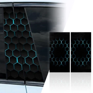 2pcs Car Center Pillar Honeycomb Print Window Door PET B-Pillar Blue Wrap Decals - Foto 1 di 7