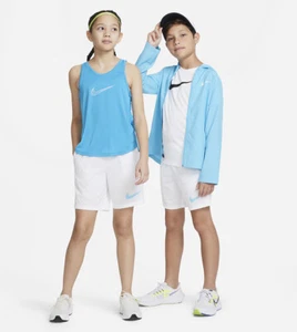 Nike Kid's Dri-Fit Blue Swoosh Athletic Performance Sportswear Gym White Shorts - Picture 1 of 7