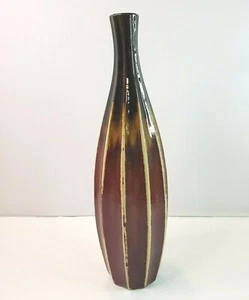 Studio Kunst Keramik Steingut Vase gerippt glasiert braun hellbraun grünlich unbeschriftet - Bild 1 von 5