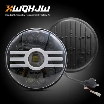 7" Round H4 Conversion Crystal Lens Projector Head Light Lamp Set Chrome - Image 1 of 4