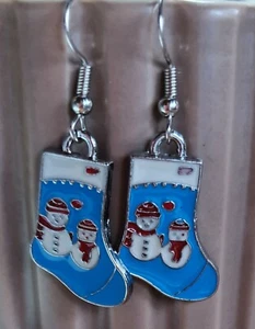 AU Seller Christmas Xmas Stocking Blue Pendant Drop Dangle Earrings Free Post - Picture 1 of 1