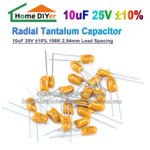 10pcs Radial Tantalum Capacitor 10uF 25V ±10% 106K 2.54mm Lead Spacing - Picture 1 of 5
