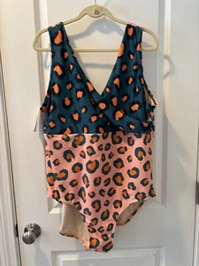 Lime Ricki Leopard Print One Piece Swimsuit Swim Women's Size 4X NEW - Picture 1 of 6