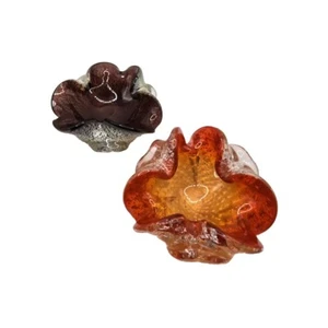 2 Vintage Murano Silver Foil Bowls/ Ashtray MCM Italy Art Glass Original Label - Picture 1 of 12