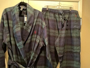 NWT RALPH LAUREN PAJAMA BOTTOMS/LOUNGE PANTS AND ROBE BLACKWATCH PLAID L / XL - Picture 1 of 7
