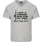 Pesca Asta per My Wife Pescatore Divertente Uomo Scollo A V Cotone T-Shirt