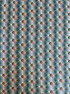 100% COTTON FABRIC VINTAGE DESIGN BY MARGO KRAGER BLUE FLORAL GEOMETRIC MATERIAL