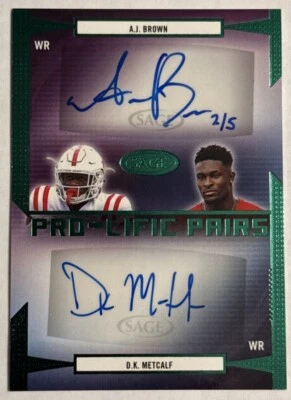 2019 Sage Pro-Lific Pairs A.J. Brown & D.K. Metcalf Dual Auto /5 - Image 1 of 2