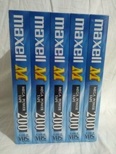 Maxell 200 Mega Power Tape Blank Vhs X 5 E-200 M 200 Mins New & Sealed