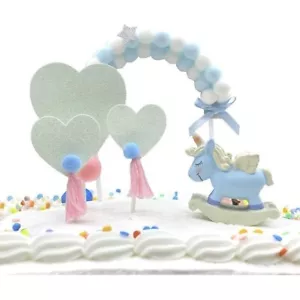Unicorn Cake Topper 5pcs with Pom Pom Arch and 3 Hearts for Birthdays, Baby Show - Picture 1 of 5