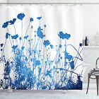 Blue White Shower Curtain Wildflowers Blooms Print for Bathroom