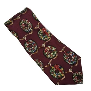 American Traditions Christmas Neck Tie Mens 100% Silk Burgundy Holiday Novelty - Picture 1 of 5