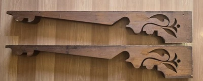 ANTIGUO PAR DE MÉNSULA DE MADERA ORNAMENTADA FLORAL SALVAMENTO CASA ARQUITECTÓNICA PARTE Foto 1 de 4