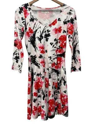 Vestido Floral Abercrombie & Fitch Talla L Manga Larga Mini Blanco Rosa Negro Artístico Foto 1 de 4