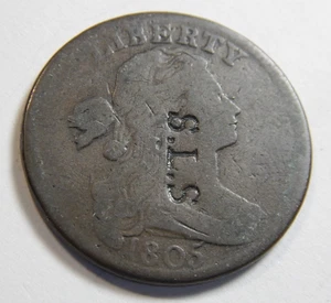 Large cent/penny 1805 counterstamped S. L. S. - Picture 1 of 3