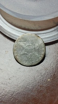 1857 Three Cent Silver 3CS F Fine Details Cleaned Scratch                   W579 - Image 1 of 2