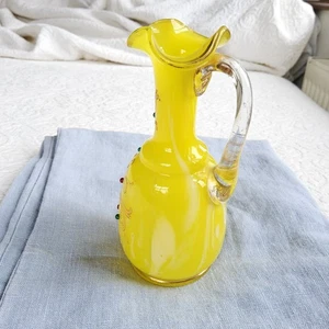 antique bohemian spatter yellow glass carafe minature guilt franz welz czeck - Picture 1 of 13