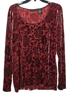 Apostrophe Womens Red Burnout Velvet Long Sleeve Top XL Whimsigoth Fairy Grunge - Picture 1 of 8