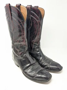 Vintage Lucchese Mens 11.5 Gavin Black Cherry Goat Leather Western Cowboy Boots - Picture 1 of 9