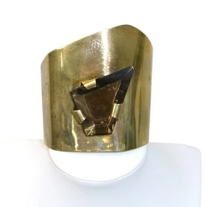 Handwerk Modernist breite Messing Manschette Armband geometrisch Rauchtopas - Bild 1 von 3