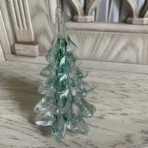 Vintage Enesco Clear Green Art Glass Christmas Tree 6.5” Tall. Holiday Decor - Picture 1 of 6