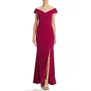 Aqua Womens 4 Magenta Off the Shoulder Side Slit Maxi Gown Dress NWT DA37 - Picture 1 of 4